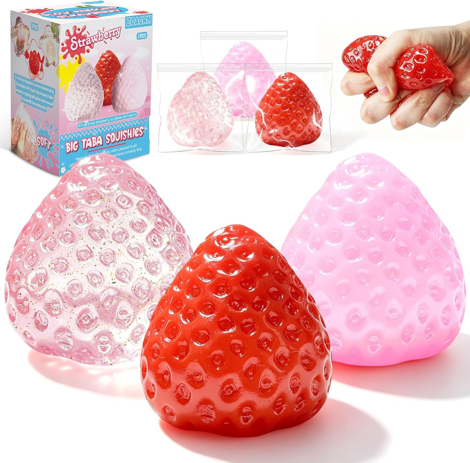 Party Games Children - Lot de 3 Squishies Géants Fraise